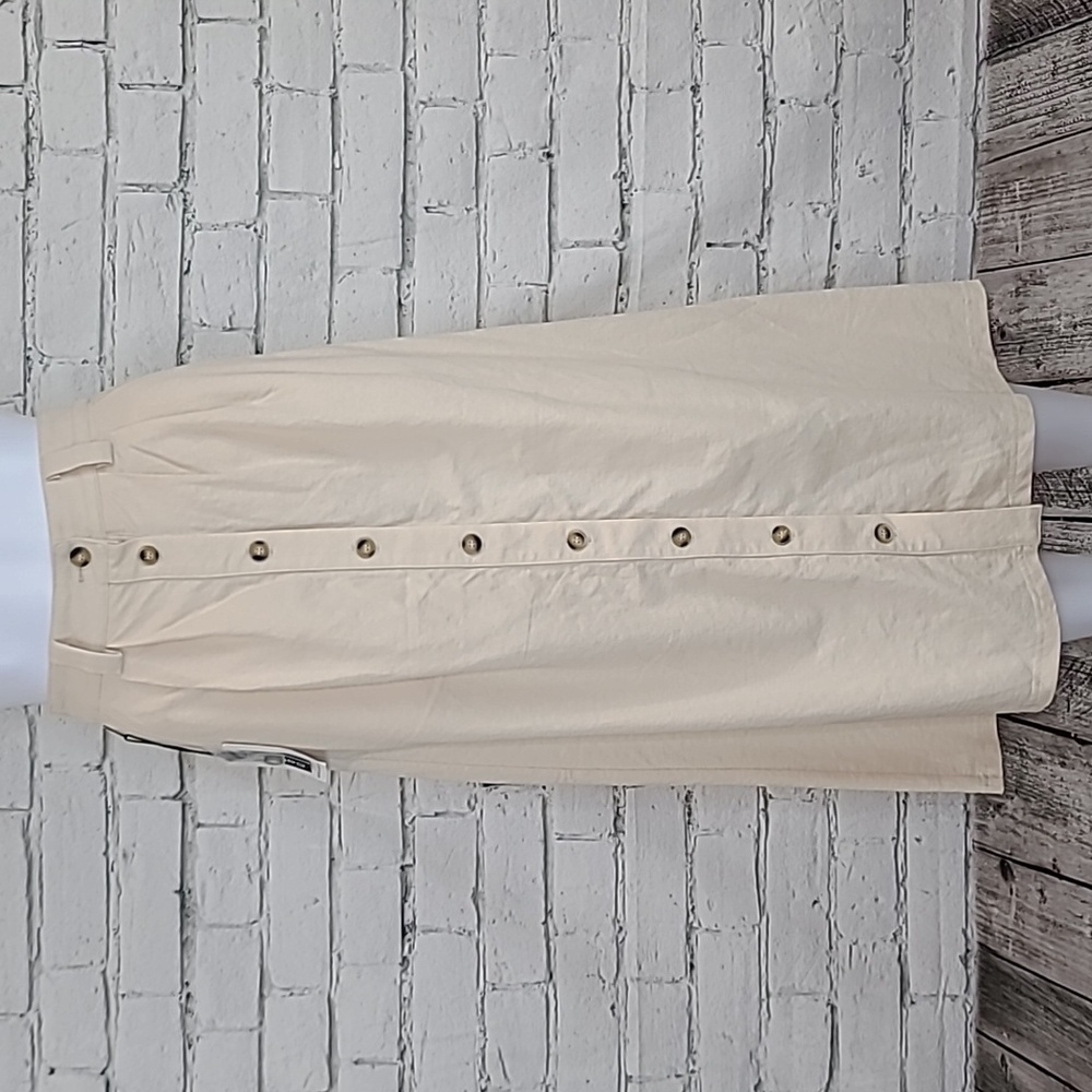 Revolve Callahan Cotton Blend Elena Hi Waist A-Line Button Down Midi Skirt Creme